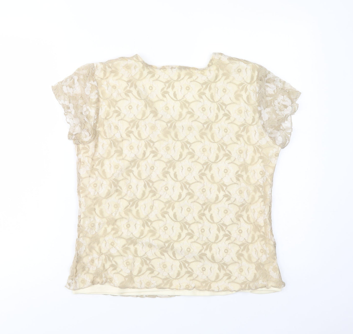 Avalon Womens Beige  Polyester Basic Blouse Size 14 Scoop Neck