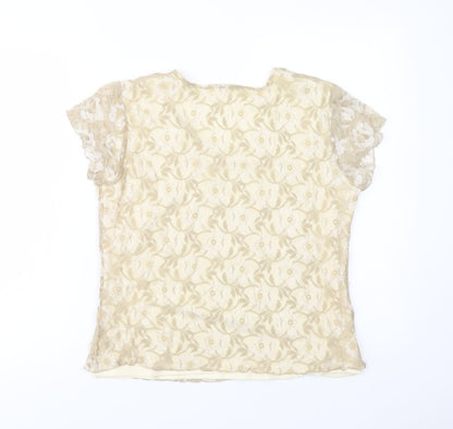 Avalon Womens Beige  Polyester Basic Blouse Size 14 Scoop Neck