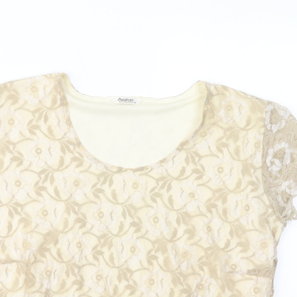 Avalon Womens Beige  Polyester Basic Blouse Size 14 Scoop Neck