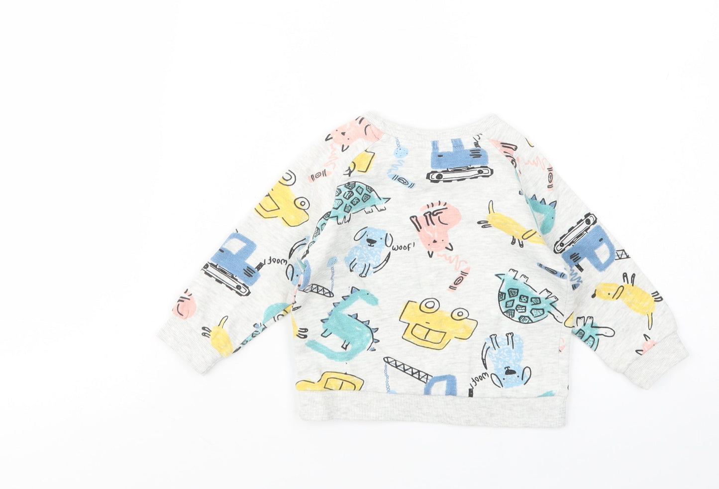 Matalan Baby Grey Geometric Cotton Pullover Jumper Size 9-12 Months  Pullover - Vehicles And Animals