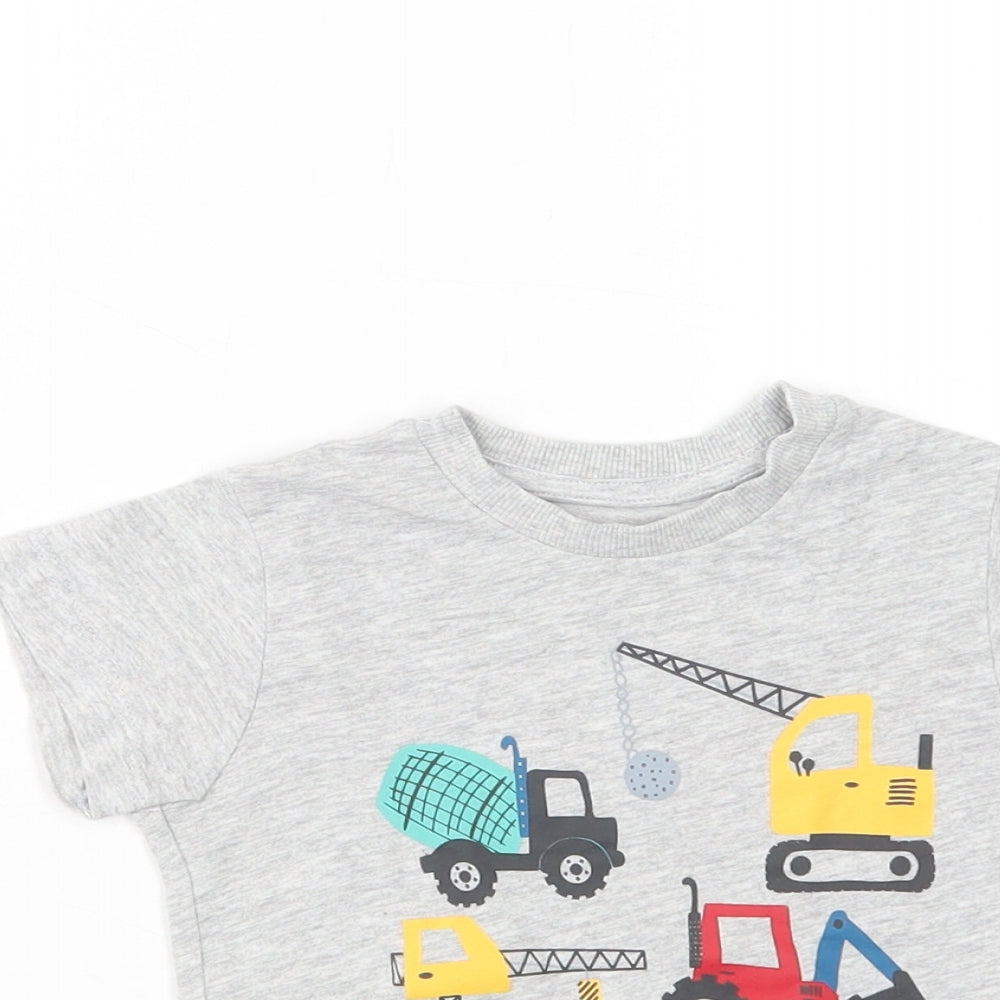 Matalan  Grey  Cotton Basic T-Shirt Size 12-18 Months Crew Neck Pullover - Diggers