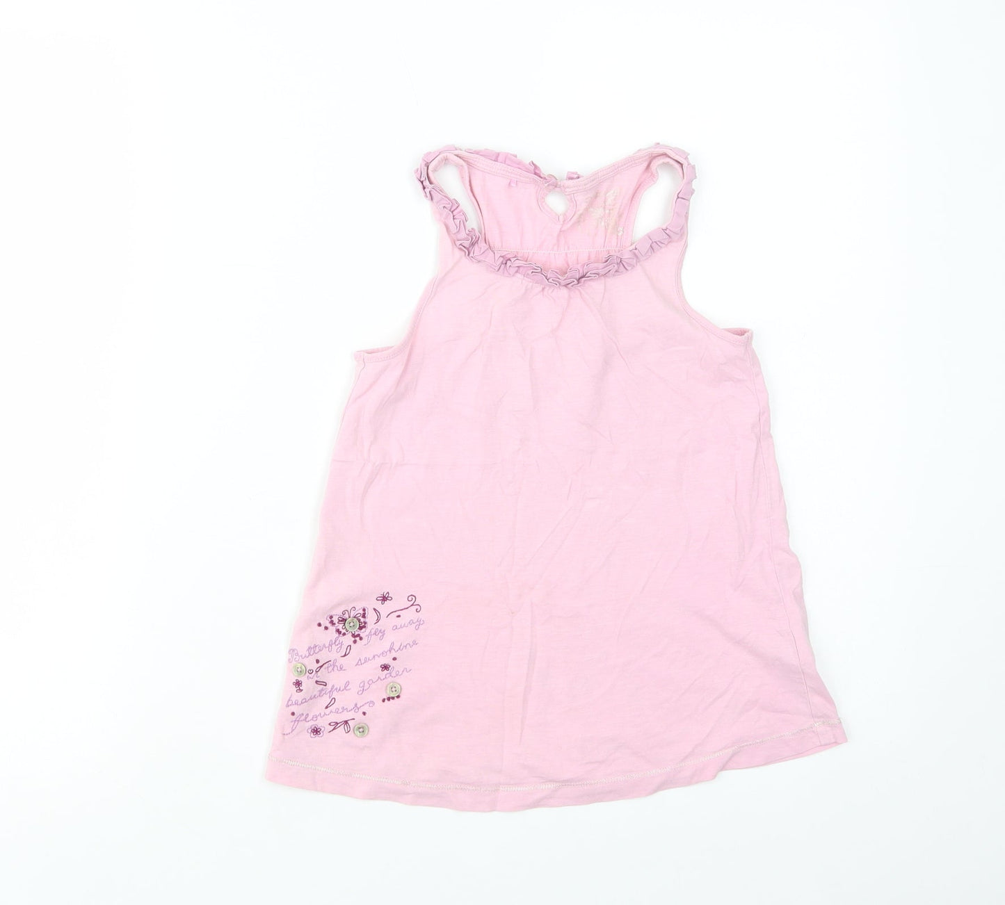 NEXT Girls Pink  Cotton Pullover Tank Size 7 Years Scoop Neck Button