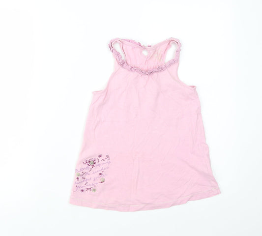 NEXT Girls Pink  Cotton Pullover Tank Size 7 Years Scoop Neck Button