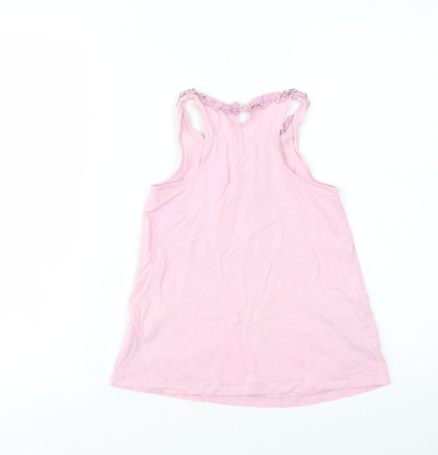 NEXT Girls Pink  Cotton Pullover Tank Size 7 Years Scoop Neck Button