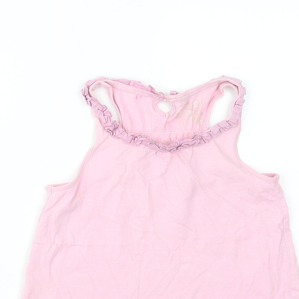 NEXT Girls Pink  Cotton Pullover Tank Size 7 Years Scoop Neck Button
