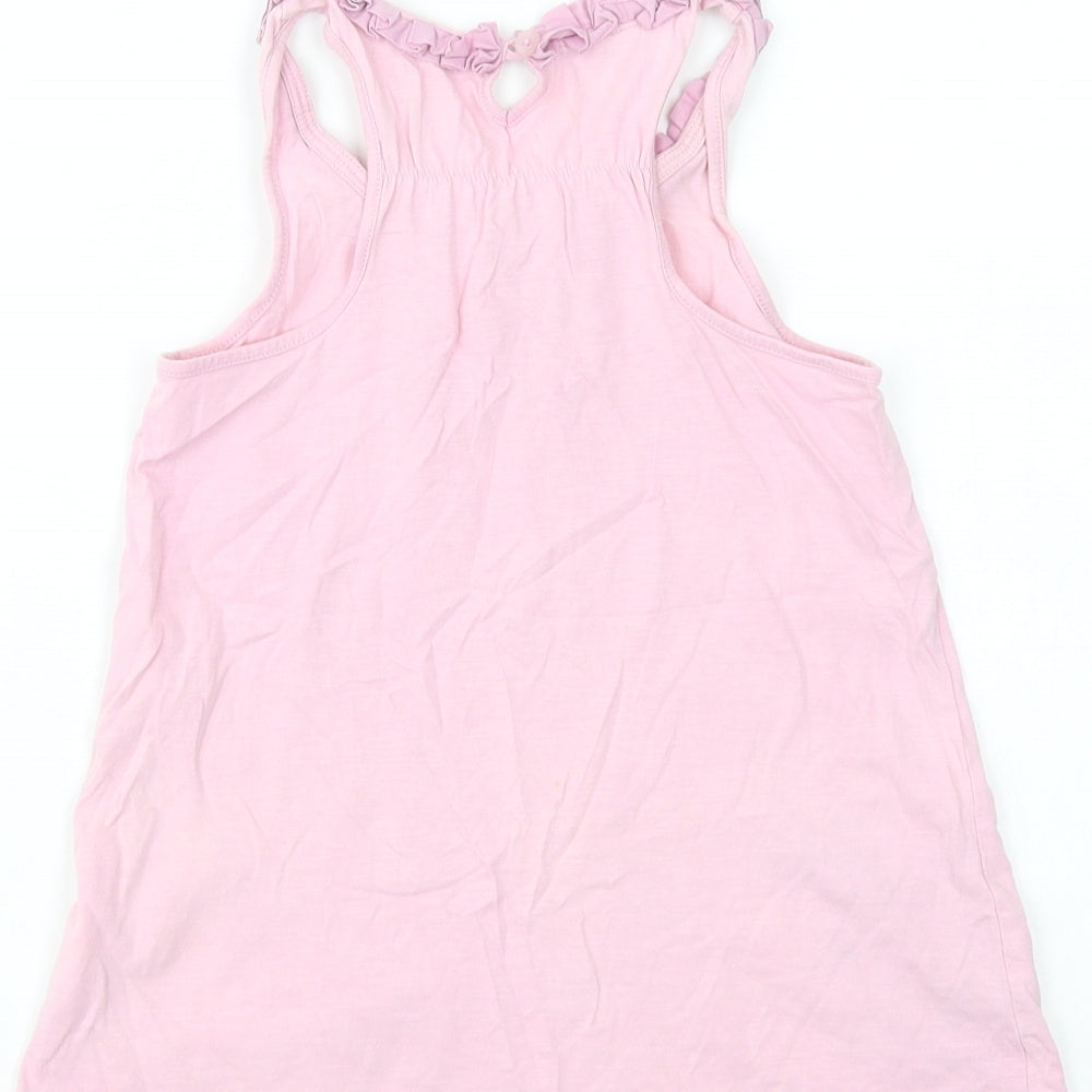 NEXT Girls Pink  Cotton Pullover Tank Size 7 Years Scoop Neck Button
