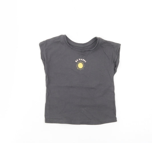 George Baby Grey  Cotton Basic T-Shirt Size 9-12 Months Crew Neck Pullover - Be Happy
