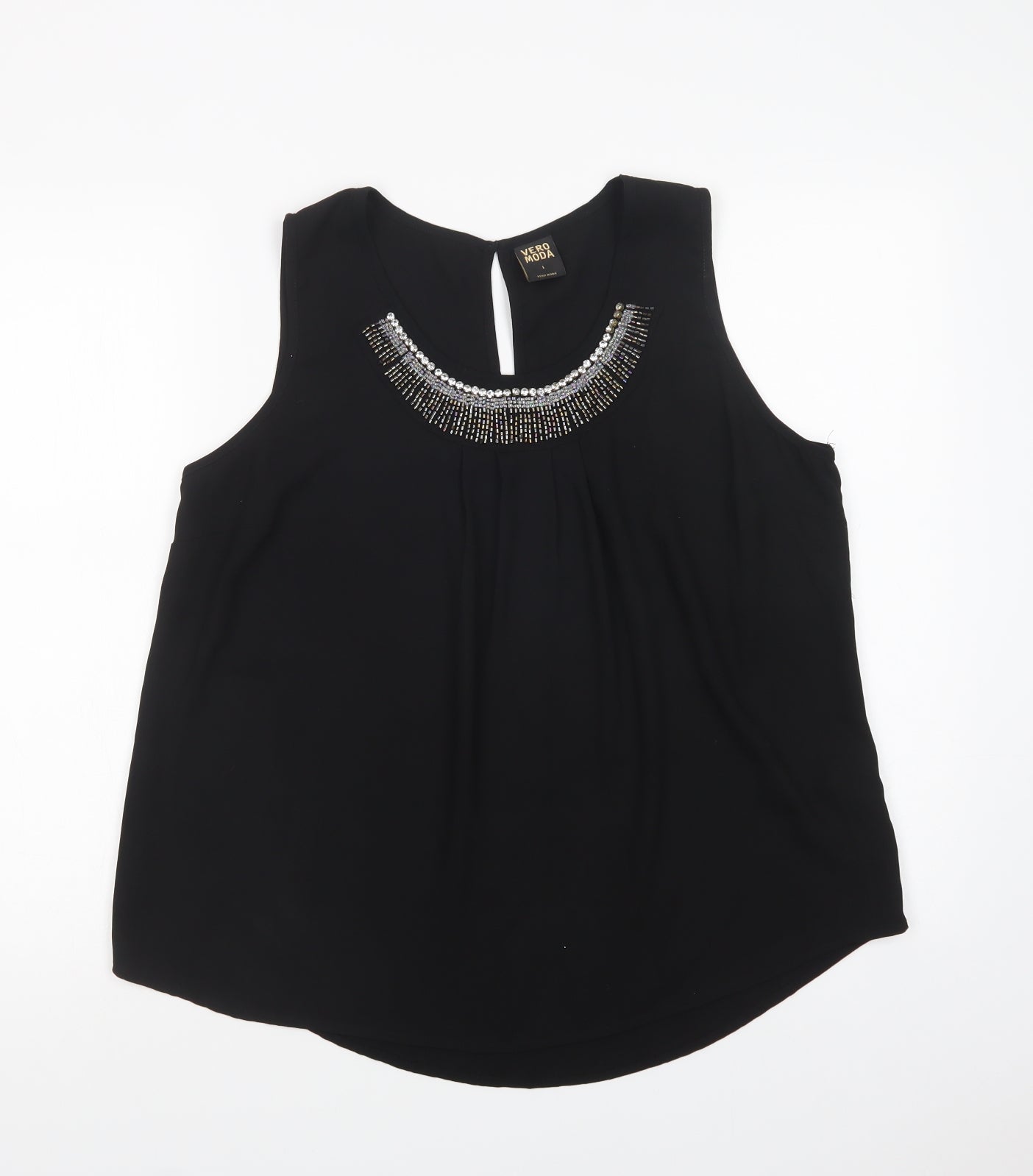 VERO MODA Womens Black  Polyester Basic Blouse Size L Scoop Neck - Embellished Neckline