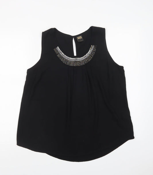 VERO MODA Womens Black  Polyester Basic Blouse Size L Scoop Neck - Embellished Neckline