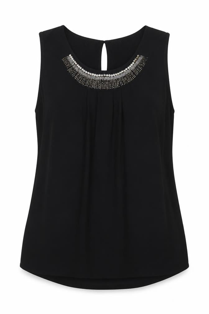 VERO MODA Womens Black  Polyester Basic Blouse Size L Scoop Neck - Embellished Neckline