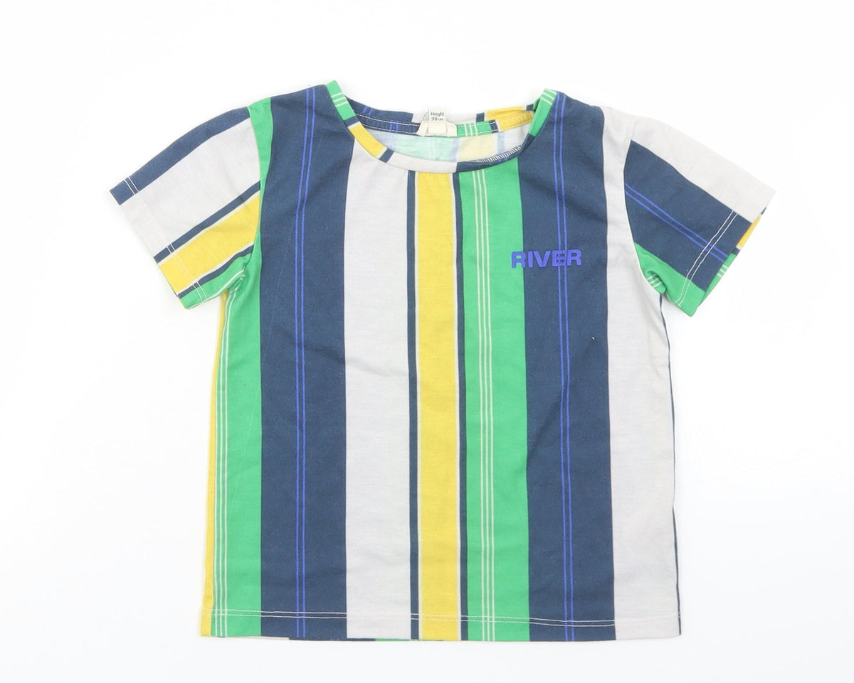 River Island Boys Multicoloured Striped Polyester Basic T-Shirt Size 2-3 Years Crew Neck