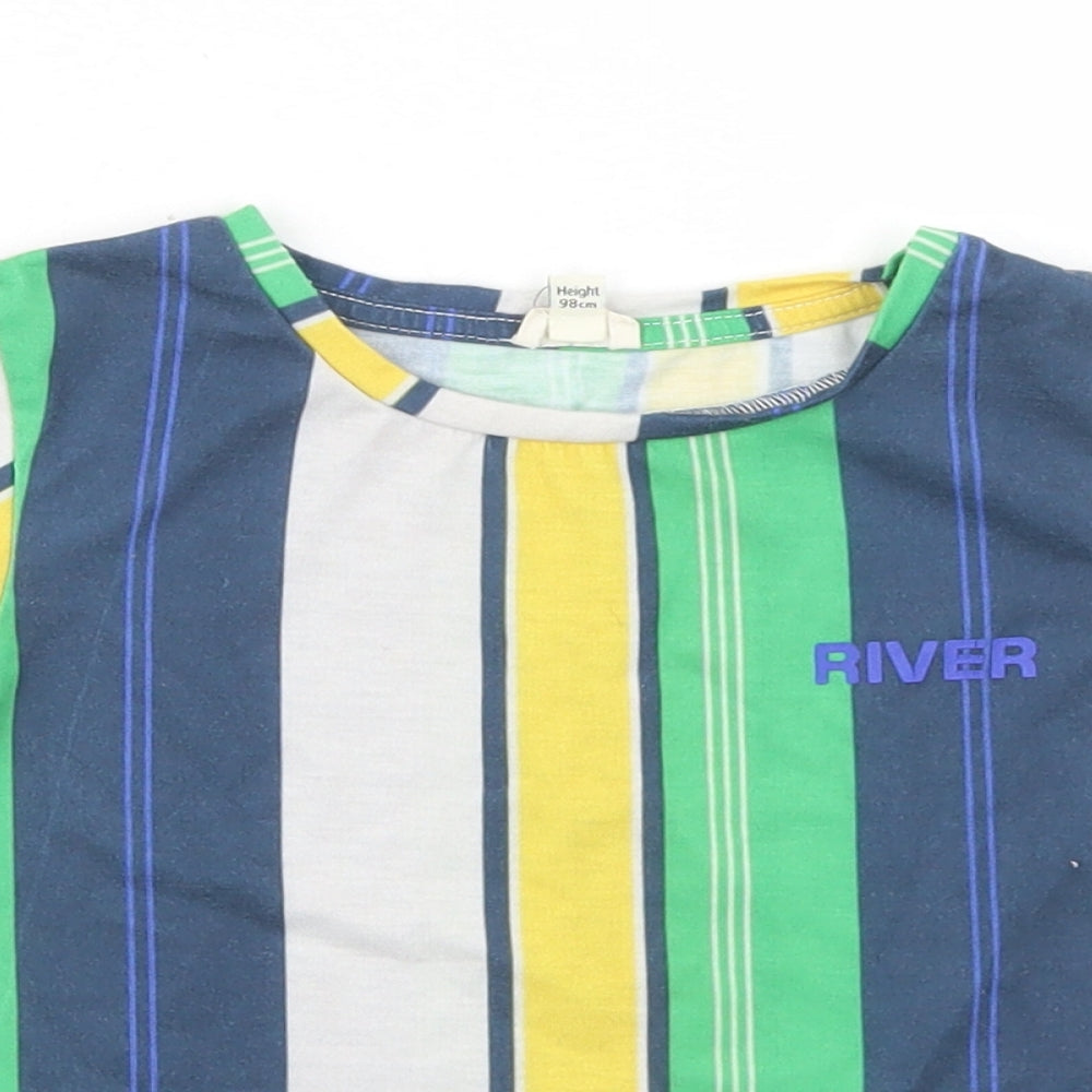 River Island Boys Multicoloured Striped Polyester Basic T-Shirt Size 2-3 Years Crew Neck