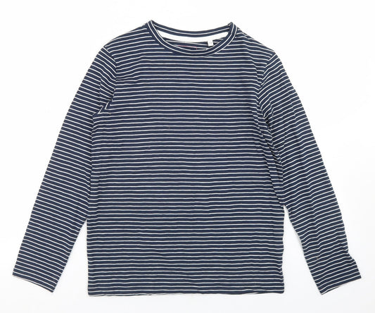 Outfit Girls Blue Striped Cotton Basic T-Shirt Size 11 Years Round Neck