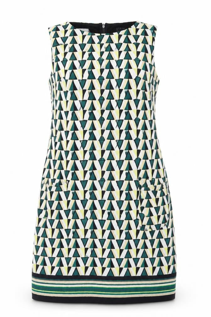 Dorothy Perkins Womens Green Geometric Viscose A-Line  Size 12  Round Neck Zip