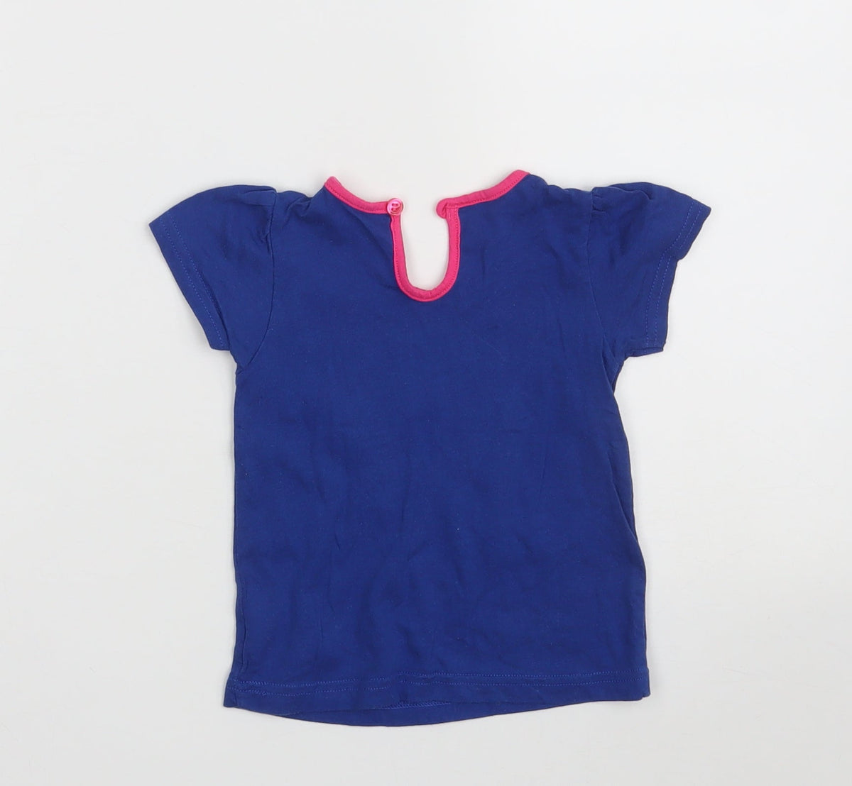 BHS Girls Blue  100% Cotton Pullover T-Shirt Size 12-18 Months Round Neck Button - Hello Kitty