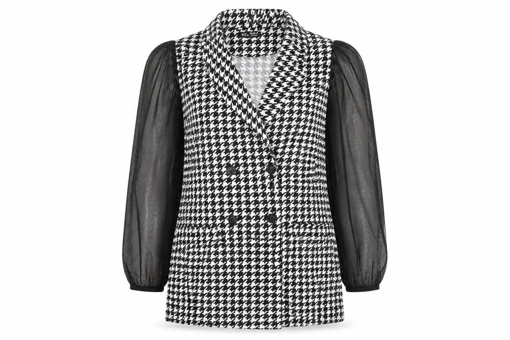 SheIn Womens Black Houndstooth  Jacket Blazer Size M  Button