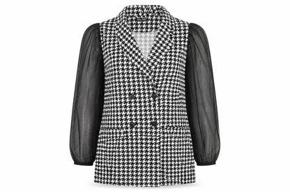 SHEIN Womens Black Houndstooth  Jacket Blazer Size M  Button