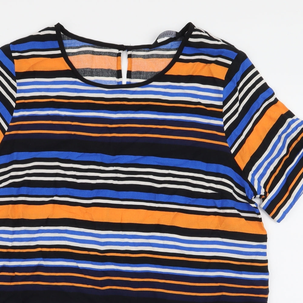 Dorothy Perkins Womens Multicoloured Striped Polyester Basic Blouse Size 14 Round Neck