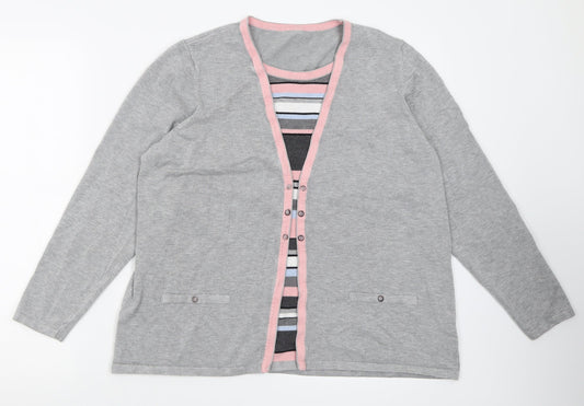 Preworn Womens Grey Crew Neck Striped Viscose Pullover Jumper Size L