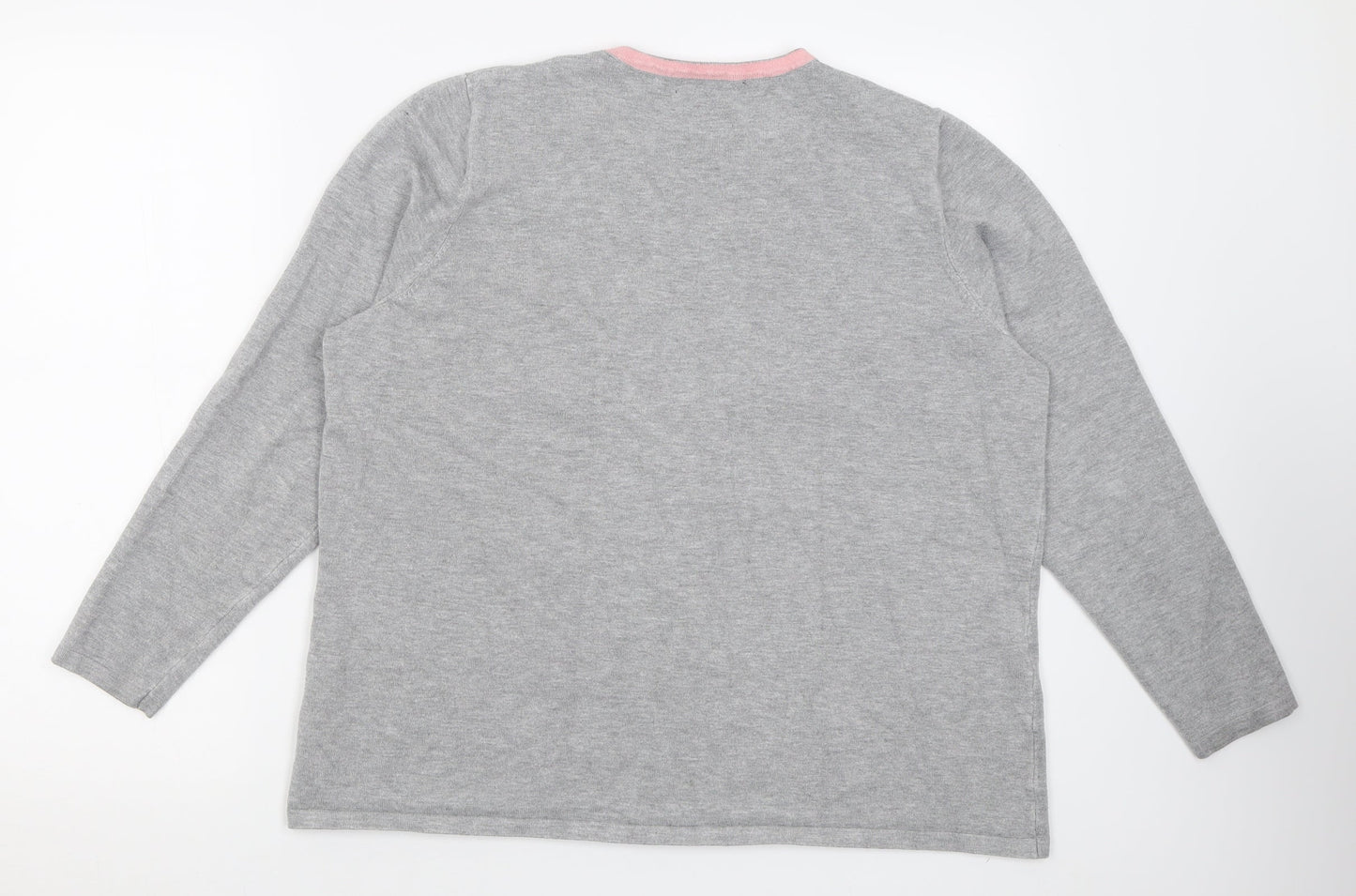 Preworn Womens Grey Crew Neck Striped Viscose Pullover Jumper Size L