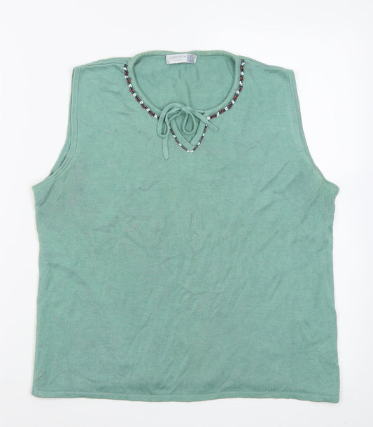 Preworn Womens Green V-Neck  Cotton Vest Jumper Size 14