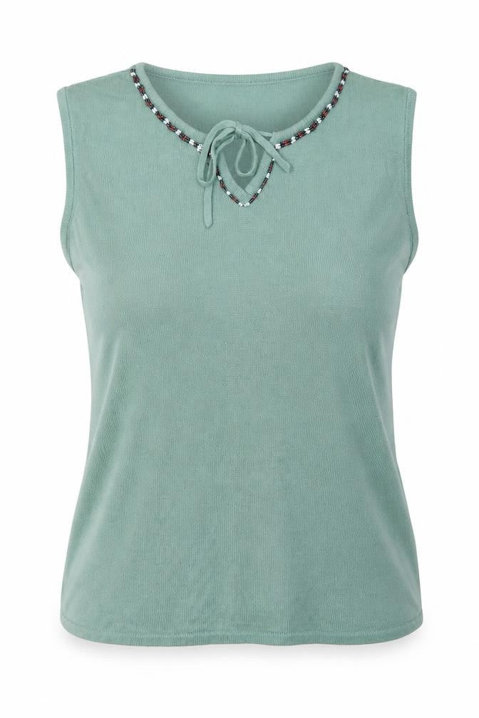 Preworn Womens Green V-Neck  Cotton Vest Jumper Size 14