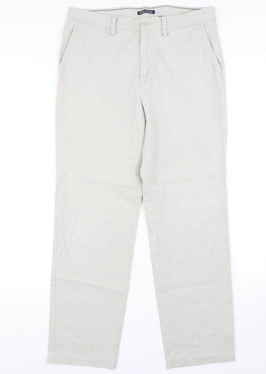 Nautica Womens Beige  Cotton Chino Trousers Size 32 L30 in Regular Button