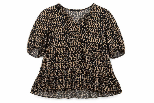 F&F Womens Multicoloured Animal Print Viscose Basic Blouse Size 8 V-Neck