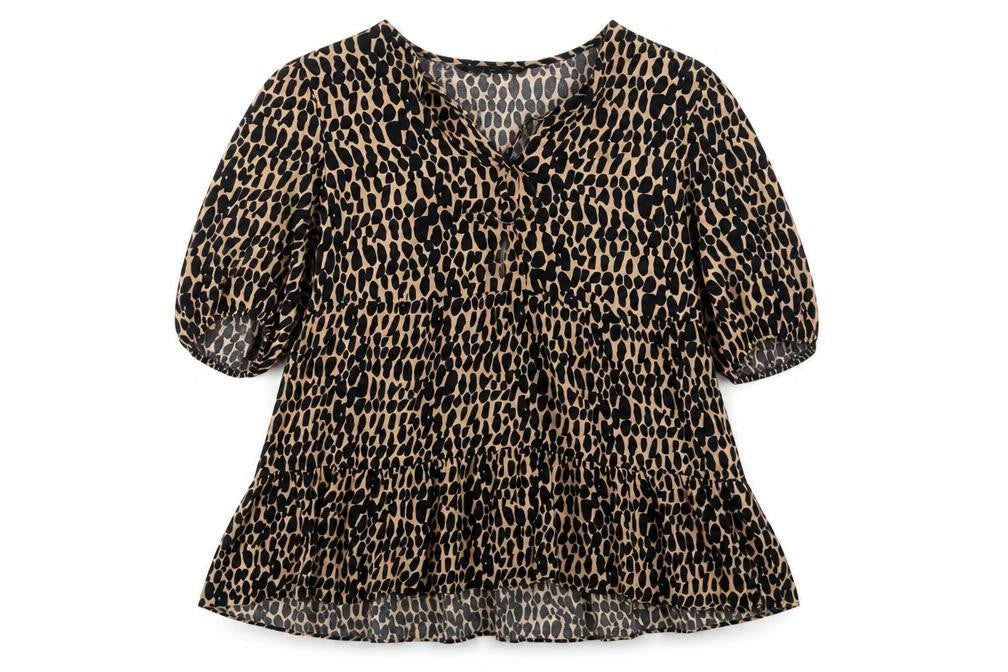 F&F Womens Multicoloured Animal Print Viscose Basic Blouse Size 8 V-Neck