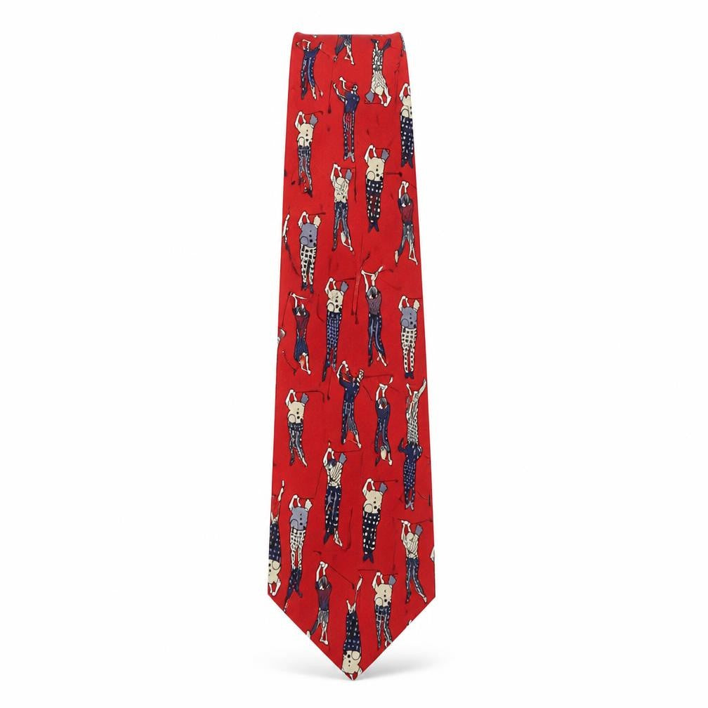 Rene Chagal Mens Red Geometric Silk Pointed Tie One Size - Golf