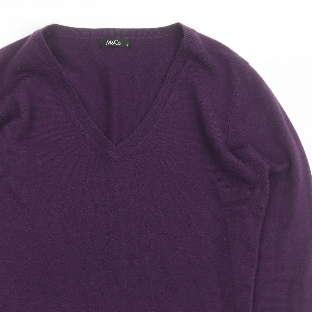 M&Co Womens Purple V-Neck  Acrylic Pullover Jumper Size 6
