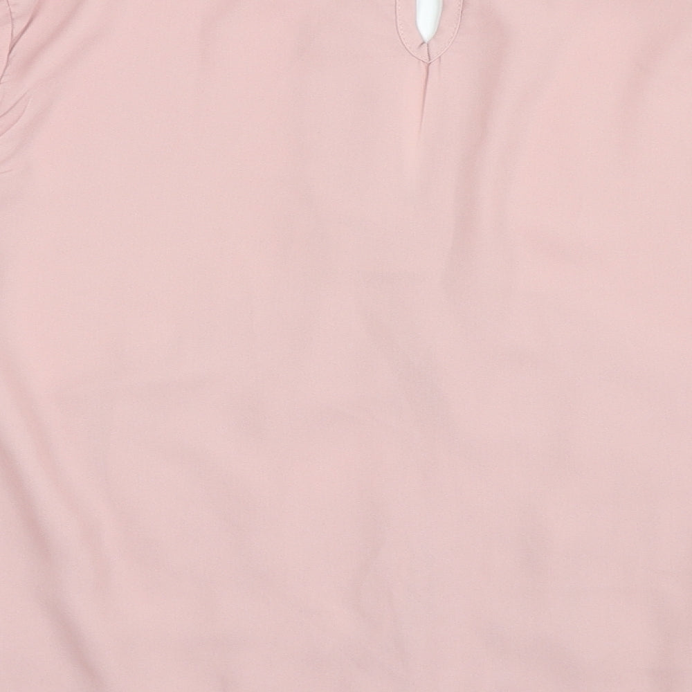 Flammode Womens Pink  Polyester Basic Blouse Size M Round Neck
