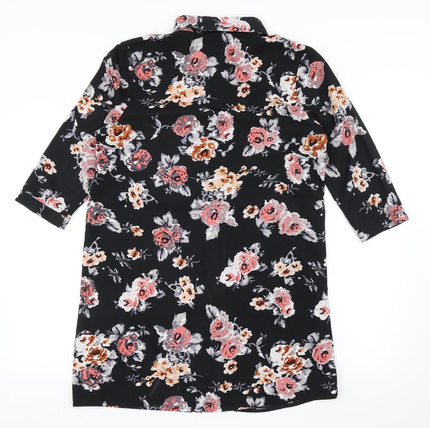 Chemistry Womens Black Floral Polyester Basic Button-Up Size 14 Collared