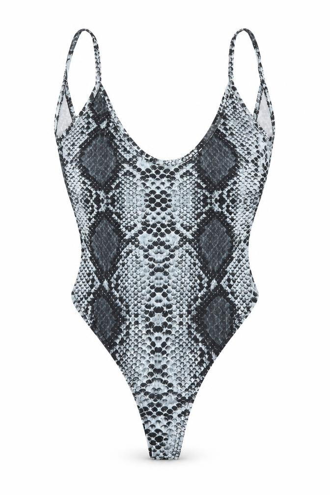 PRETTYLITTLETHING Womens Grey Animal Print Polyester Bodysuit One-Piece Size 8  Snap