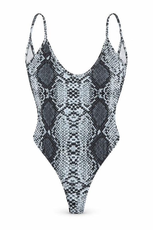 PRETTYLITTLETHING Womens Grey Animal Print Polyester Bodysuit One-Piece Size 8  Snap