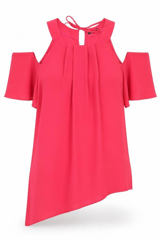 F&F Womens Pink  Polyester Basic Blouse Size 10 Round Neck - Asymmetric