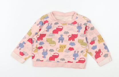 Preloved Nutmeg Girls Pink  100% Cotton Basic Casual Size 6-9 Months Round Neck Pullover - Front