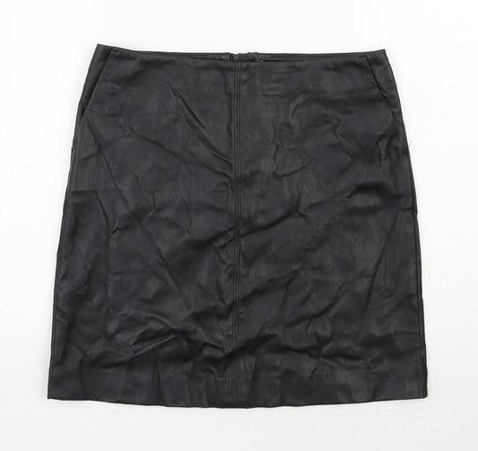Wallis Womens Black  Polyester A-Line Skirt Size 10   Zip