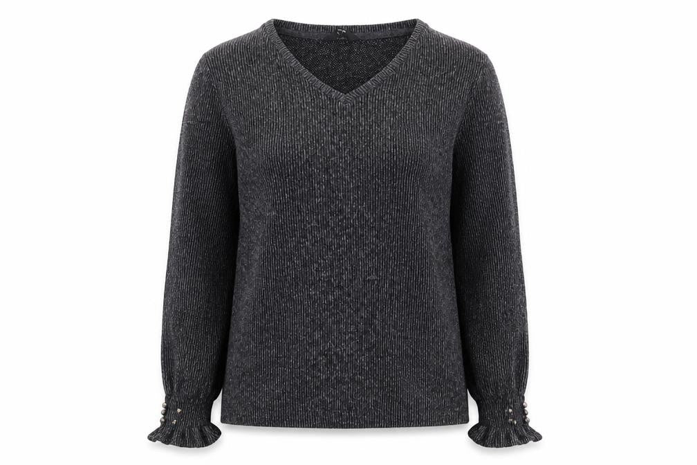 George Womens Grey V-Neck  Polyester Pullover Jumper Size S