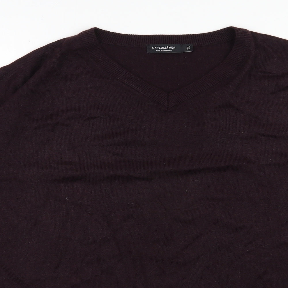 Capsule Mens Purple V-Neck  Acrylic Pullover Jumper Size 2XL