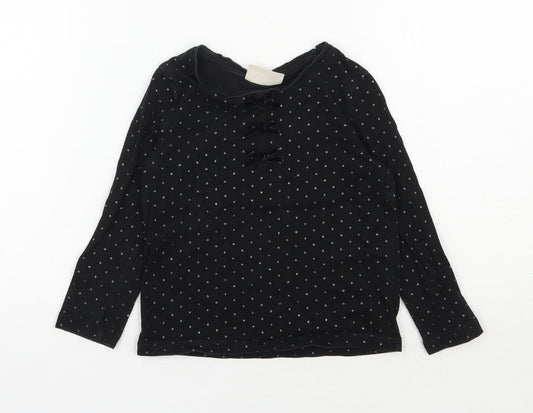 NEXT Girls Black Polka Dot 100% Cotton Pullover T-Shirt Size 18-24 Months Round Neck Pullover