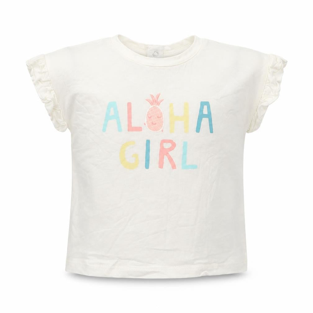 Mango  Girls Ivory  100% Cotton Basic T-Shirt Size 12-18 Months Round Neck Snap