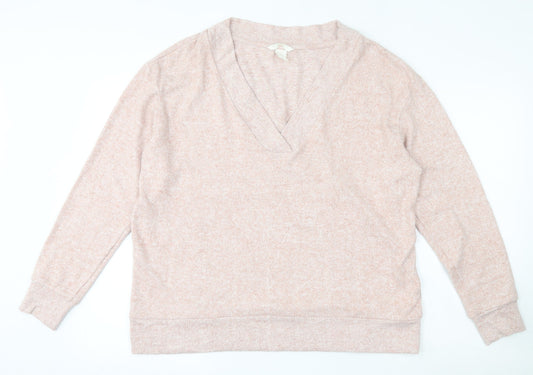 H&M Womens Pink V-Neck  Viscose Pullover Jumper Size M