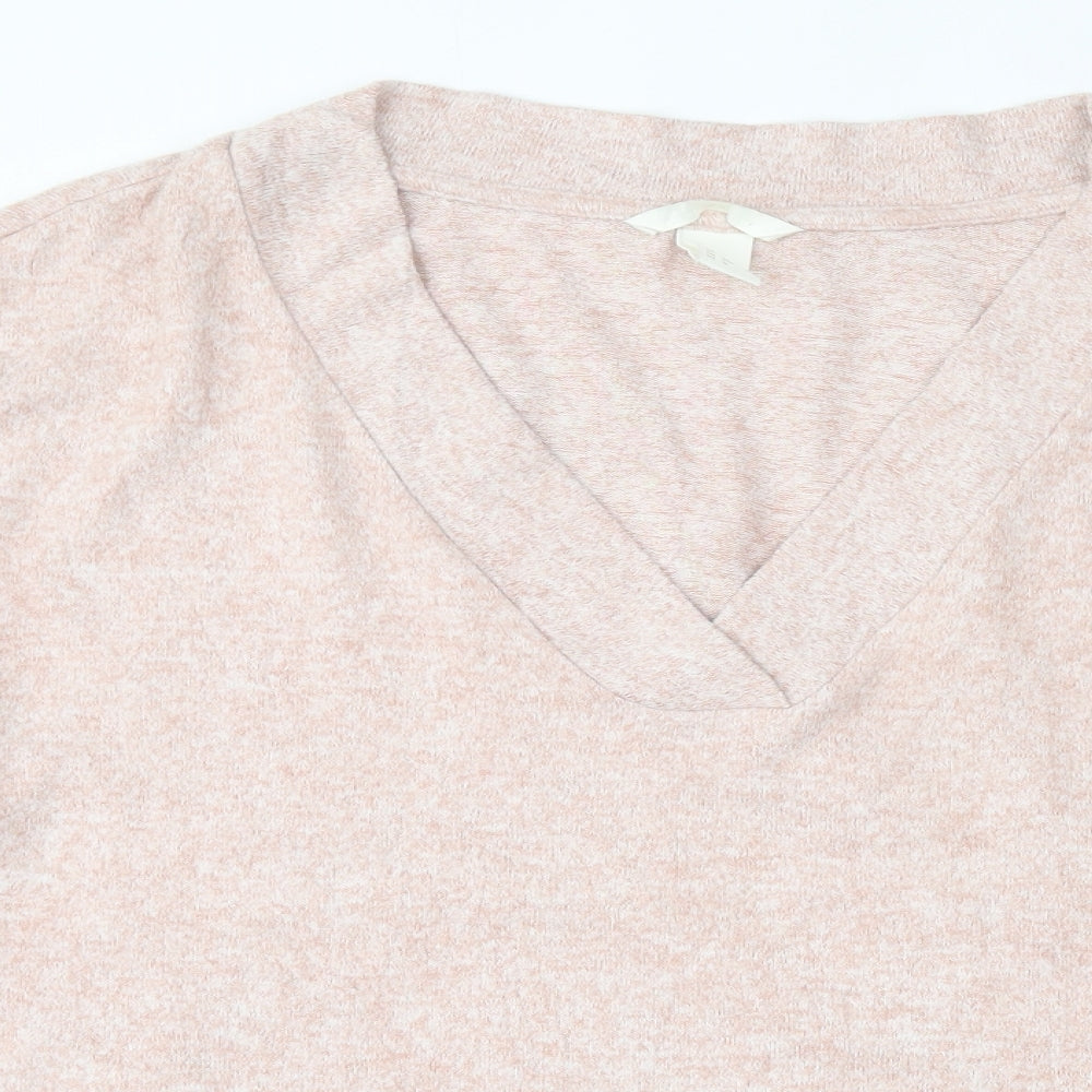 H&M Womens Pink V-Neck  Viscose Pullover Jumper Size M