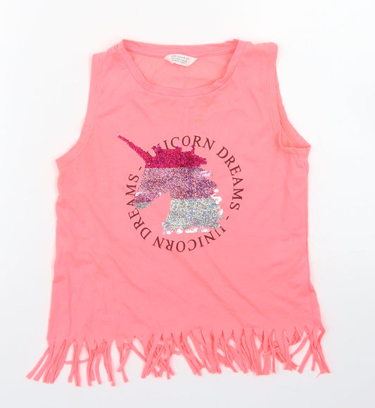 Primark Girls Orange  Polyester Cropped Tank Size 10-11 Years Round Neck  - Unicorn