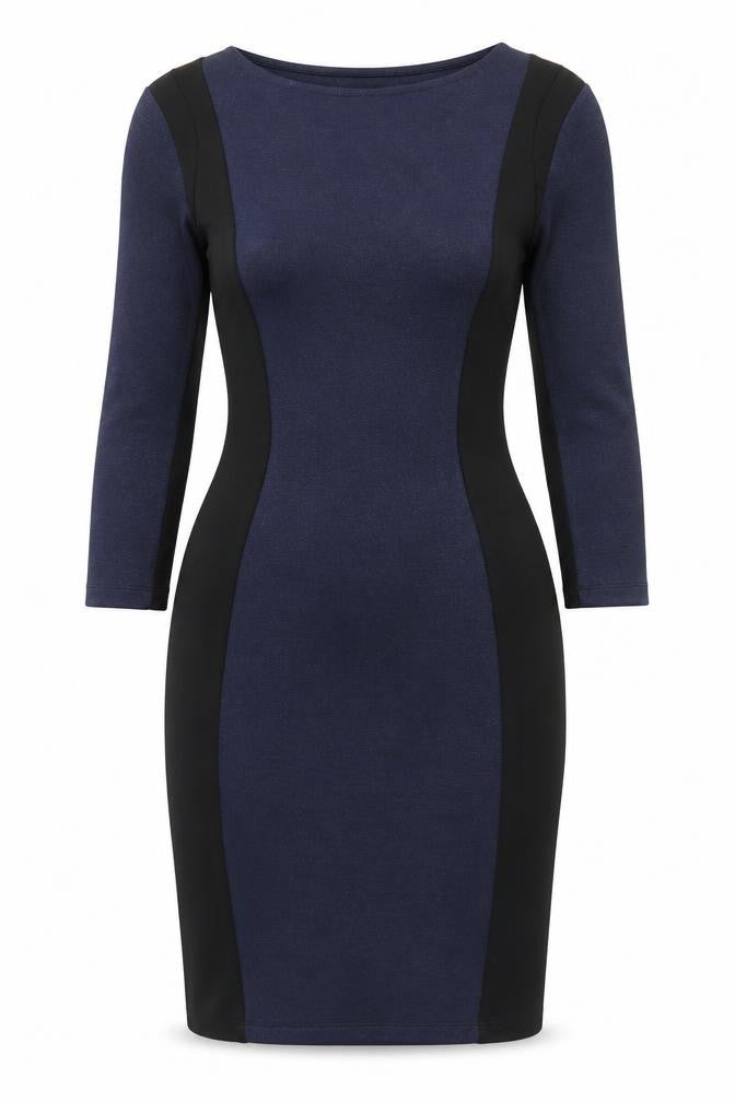 H&M Womens Blue Colourblock Viscose Bodycon  Size XS  Round Neck