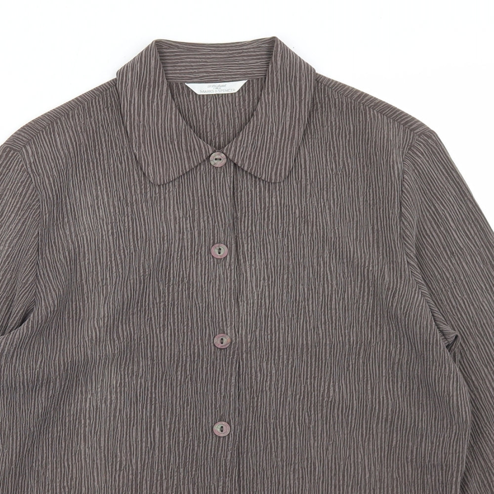 Marks and Spencer Womens Brown  Polyester Basic Button-Up Size 10 Collared