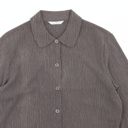Marks & Spencer Womens Brown  Polyester Basic Button-Up Size 10 Collared