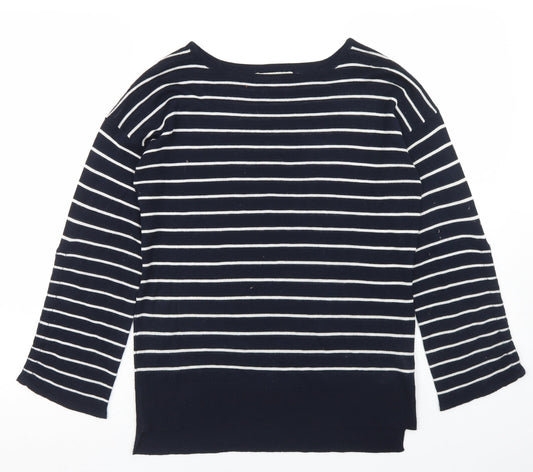 Peacocks Womens Blue Round Neck Striped Acrylic Pullover Jumper Size 8
