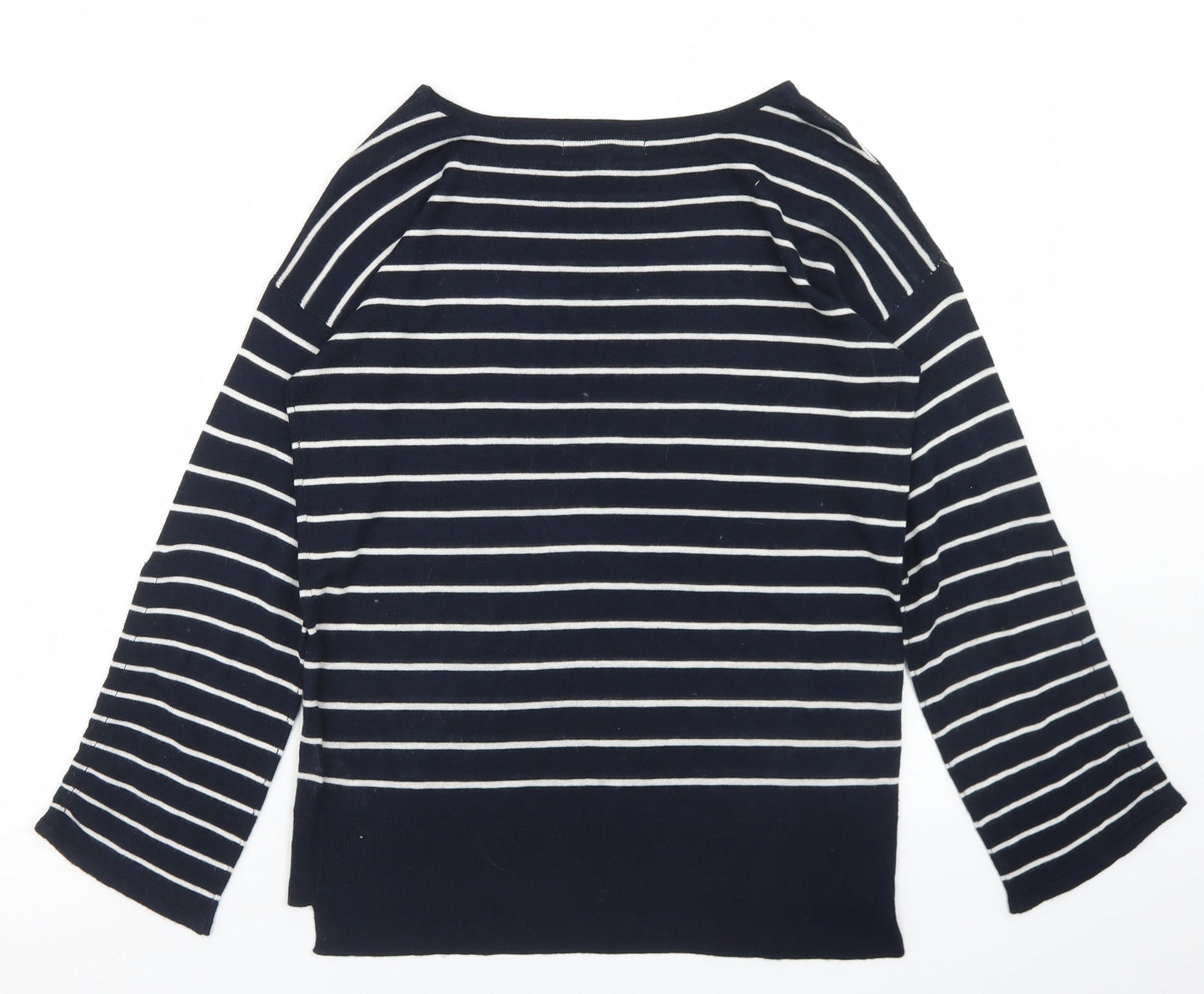 Peacocks Womens Blue Round Neck Striped Acrylic Pullover Jumper Size 8